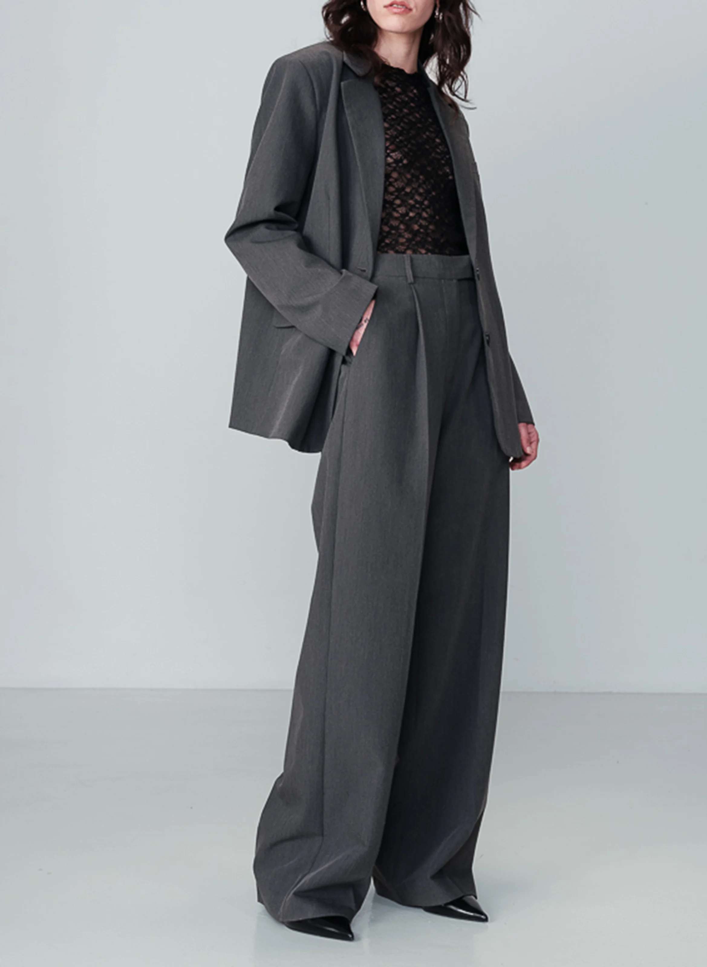 NOCTURNE - Pantalon large rayé à plis | Argent