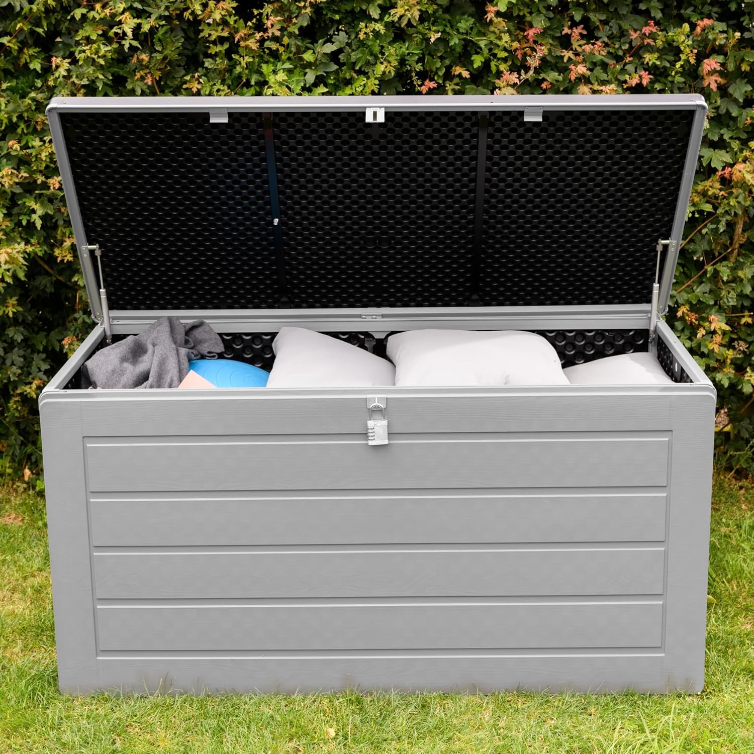 Olsen & Smith Gartenbox 680L | Wasserdicht & Wetterfest Abschließbare Polypropylene Aufbewahrungsbox aus | Große Gartentruhe für Garten, Balkon & Terrasse | Robust, Geräumig & Pflegeleicht–Anthrazit