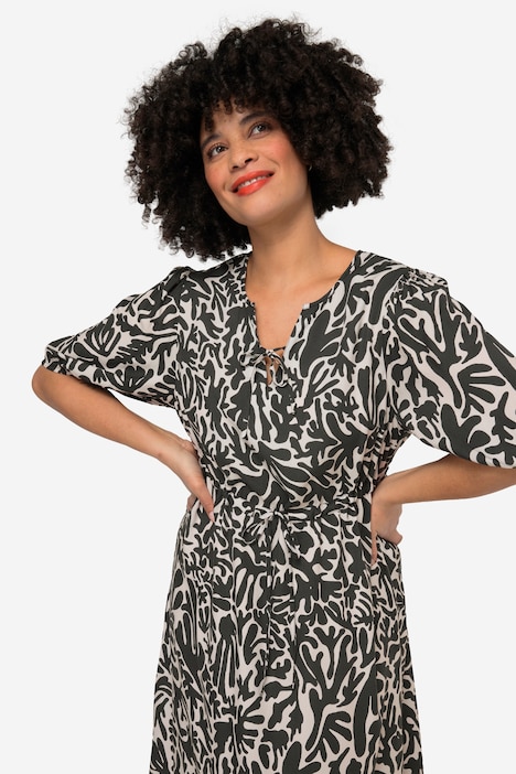 Midikleid, A-Linie, floraler Druck, Rundhals, weiter Halbarm