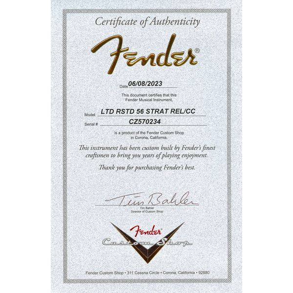 Fender LTD 56 Strat AVW CCH Relic
