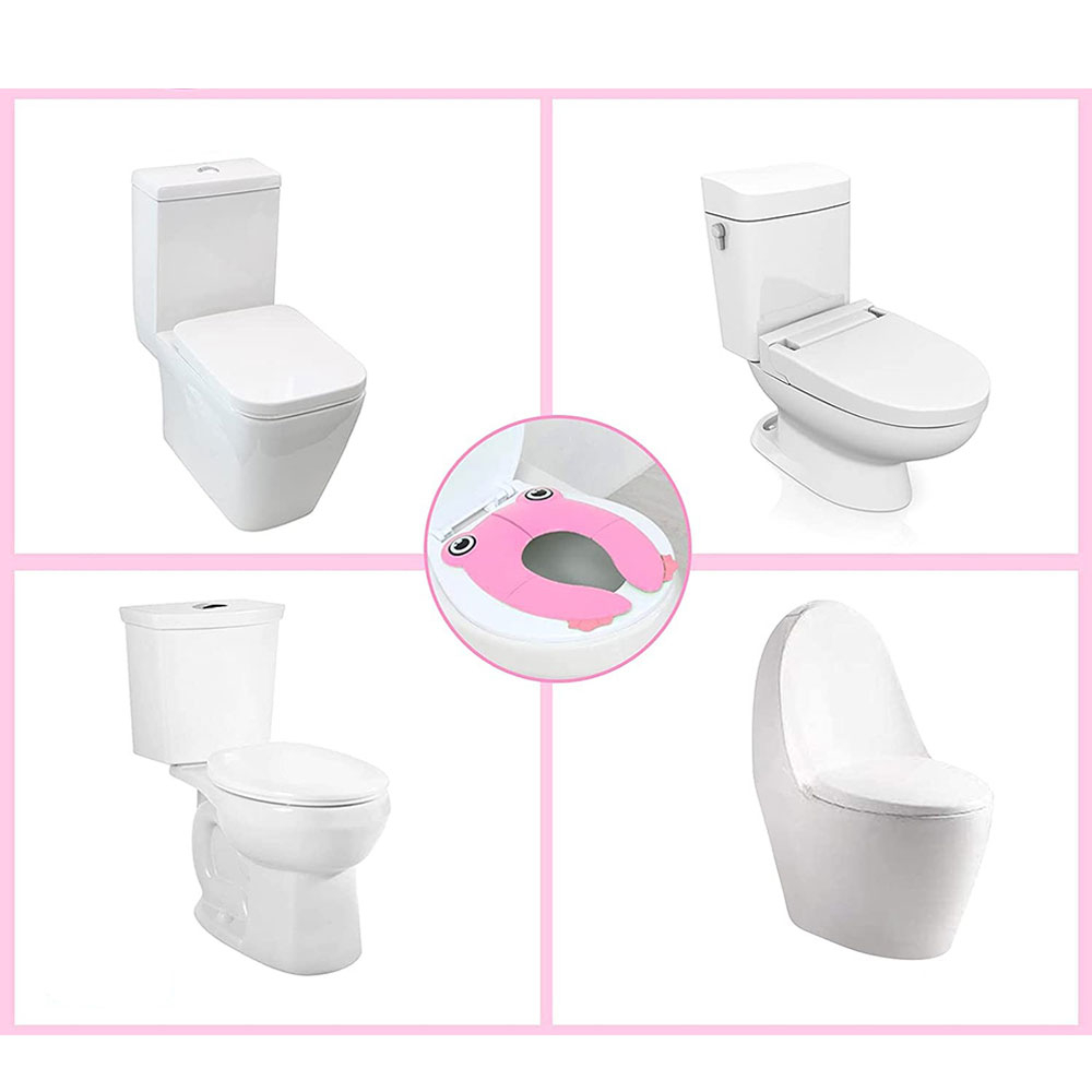 Faltbarer Frosch Kinder Toilettensitz Klappbarer WC Trainer   Aufbewahrungstasche - Pink
