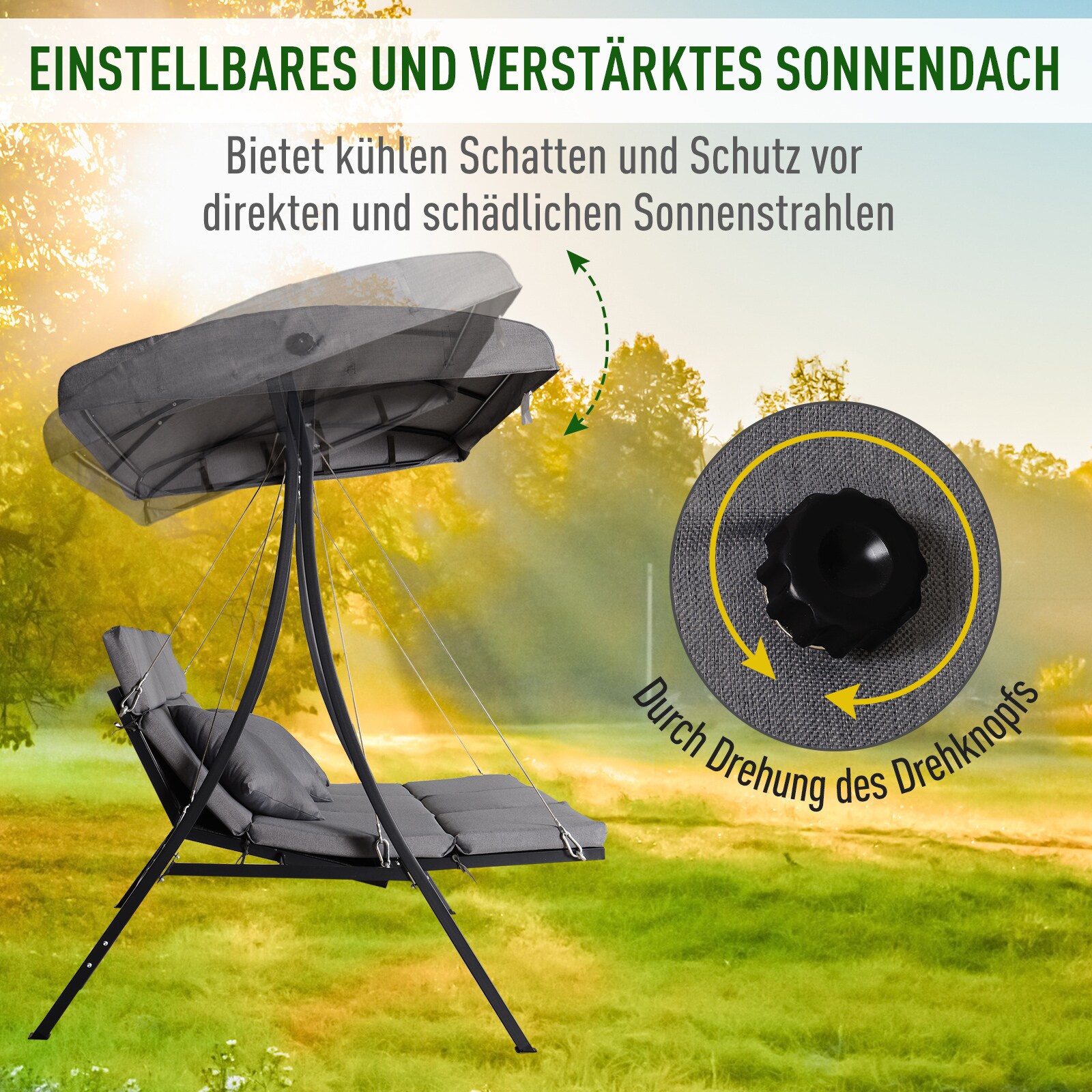 Outsunny Hollywoodschaukel als 3-Sitzer grau/schwarz 200 x 115 x 168 cm (BxTxH)