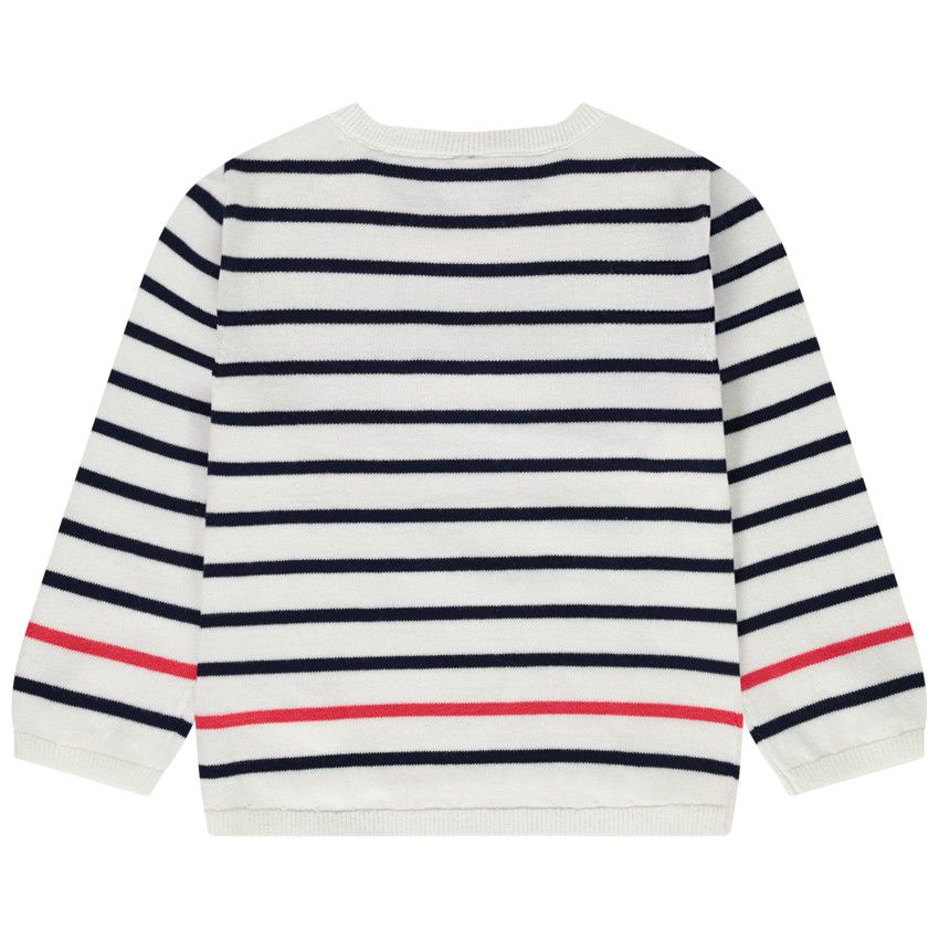 Pull à rayures en coton pour bébé fille - Ecru