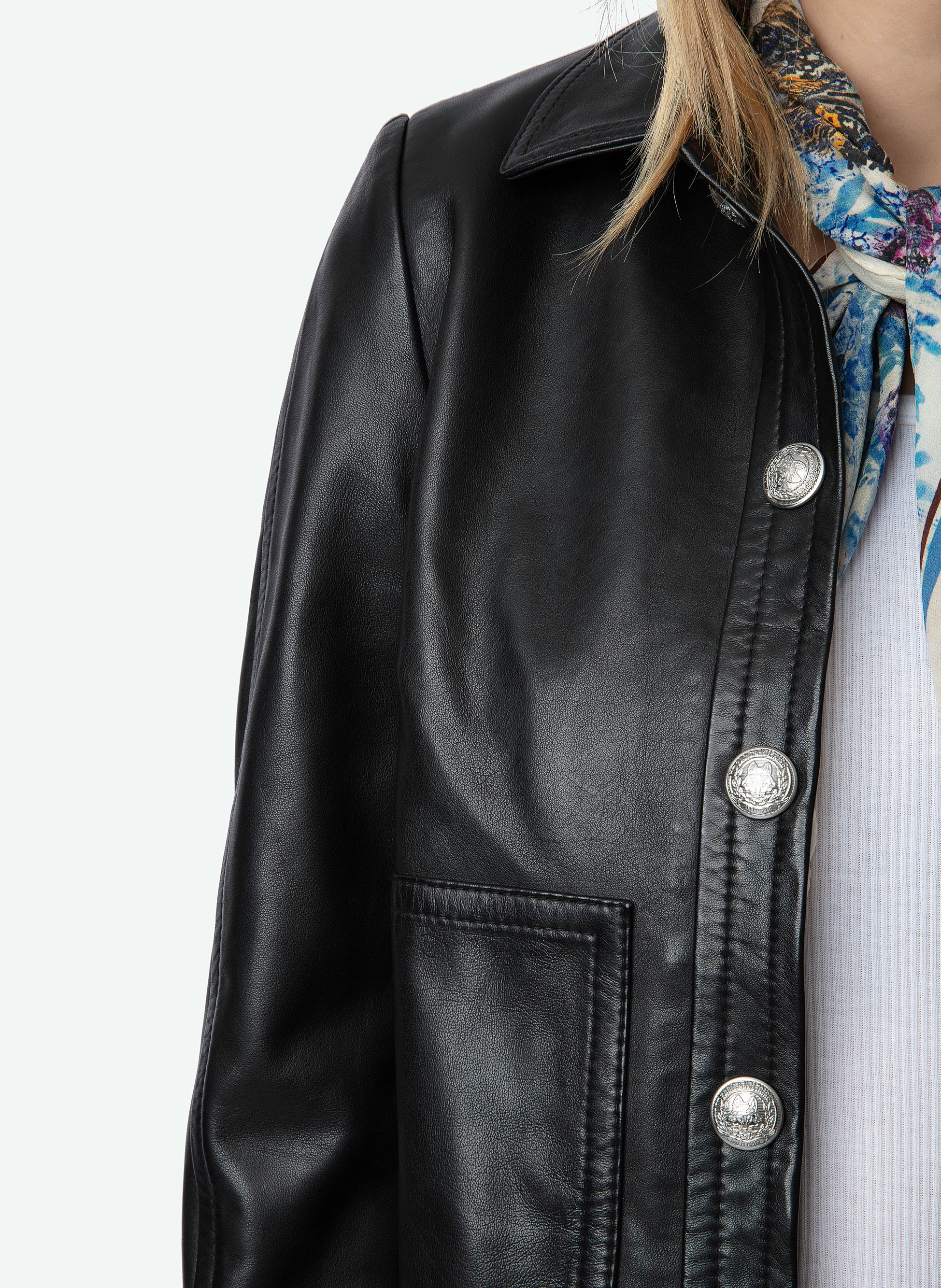 LITCHI - Veste courte en cuir lisse | Noir