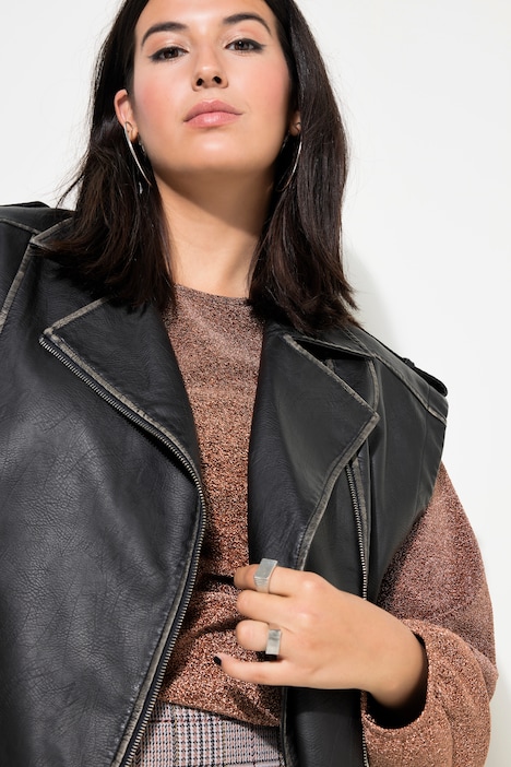 Weste, oversized, Bikerform, Lederoptik, Used-Look