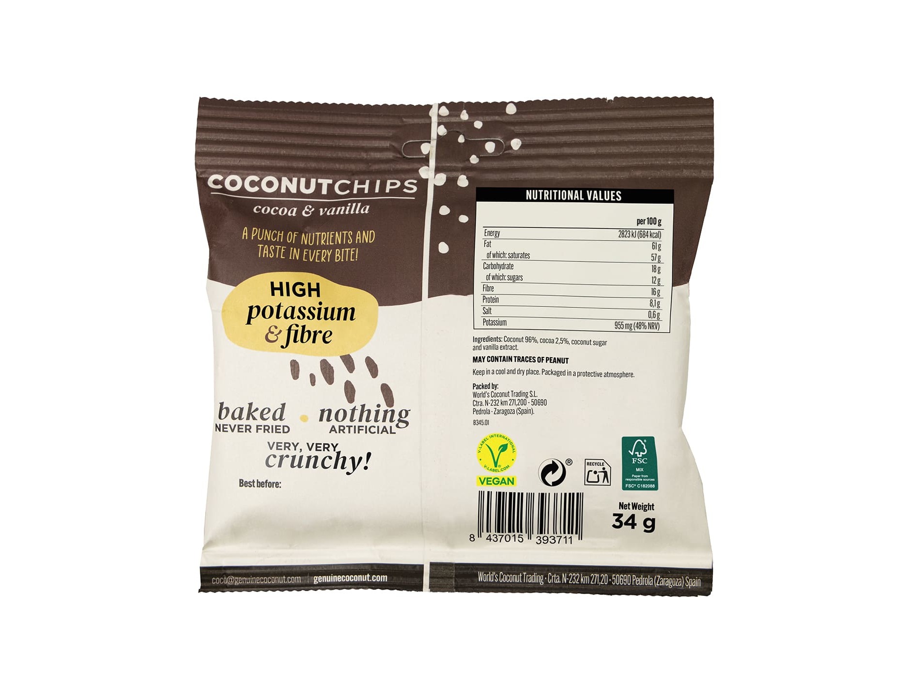 SNACKS COCO GENUINE COCONUT BAUNILHA 34G