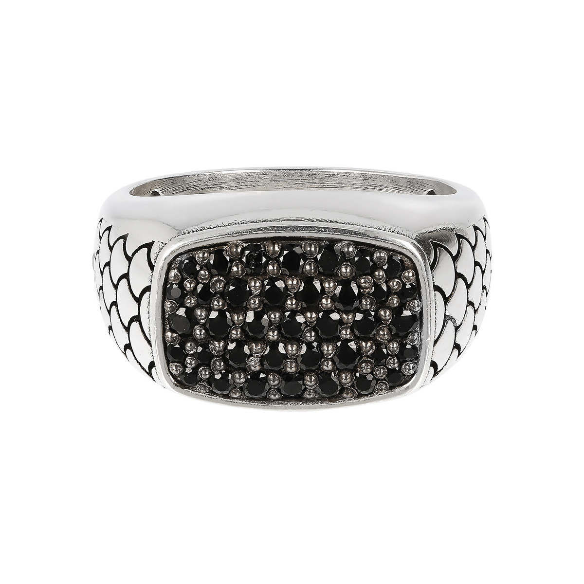 Bague argent 925 écailles spinelles noires rectangulaire