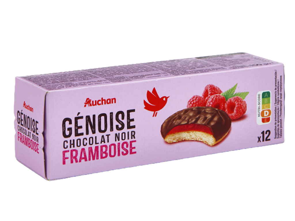 BOLACHA AUCHAN RECHEADA GENOVESA FRAMBOESA CHOCOLATE 150G