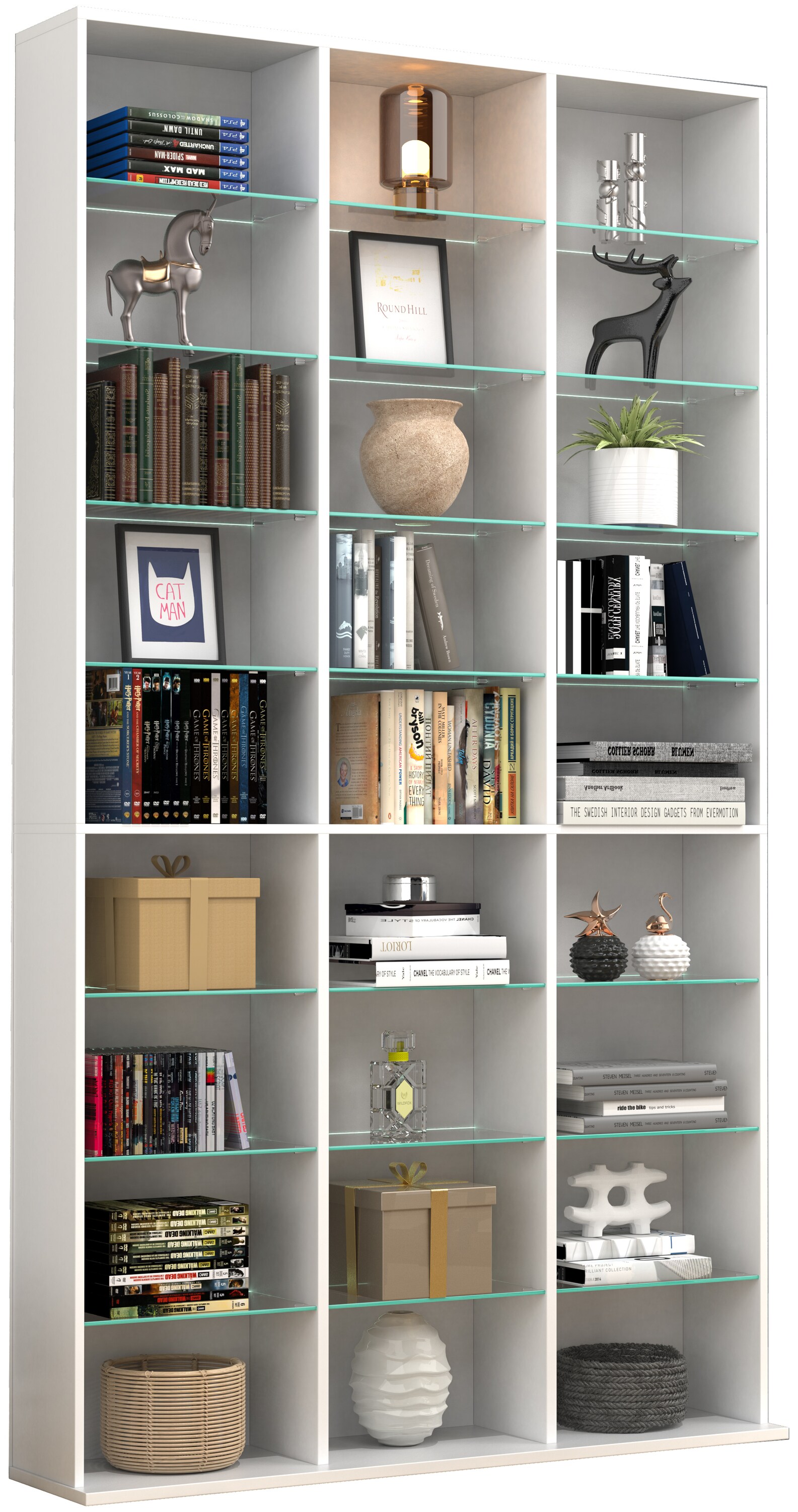 VCM Holz CD DVD Standregal Bücherregal Raumteiler Deko Regal Glas Zilas XL