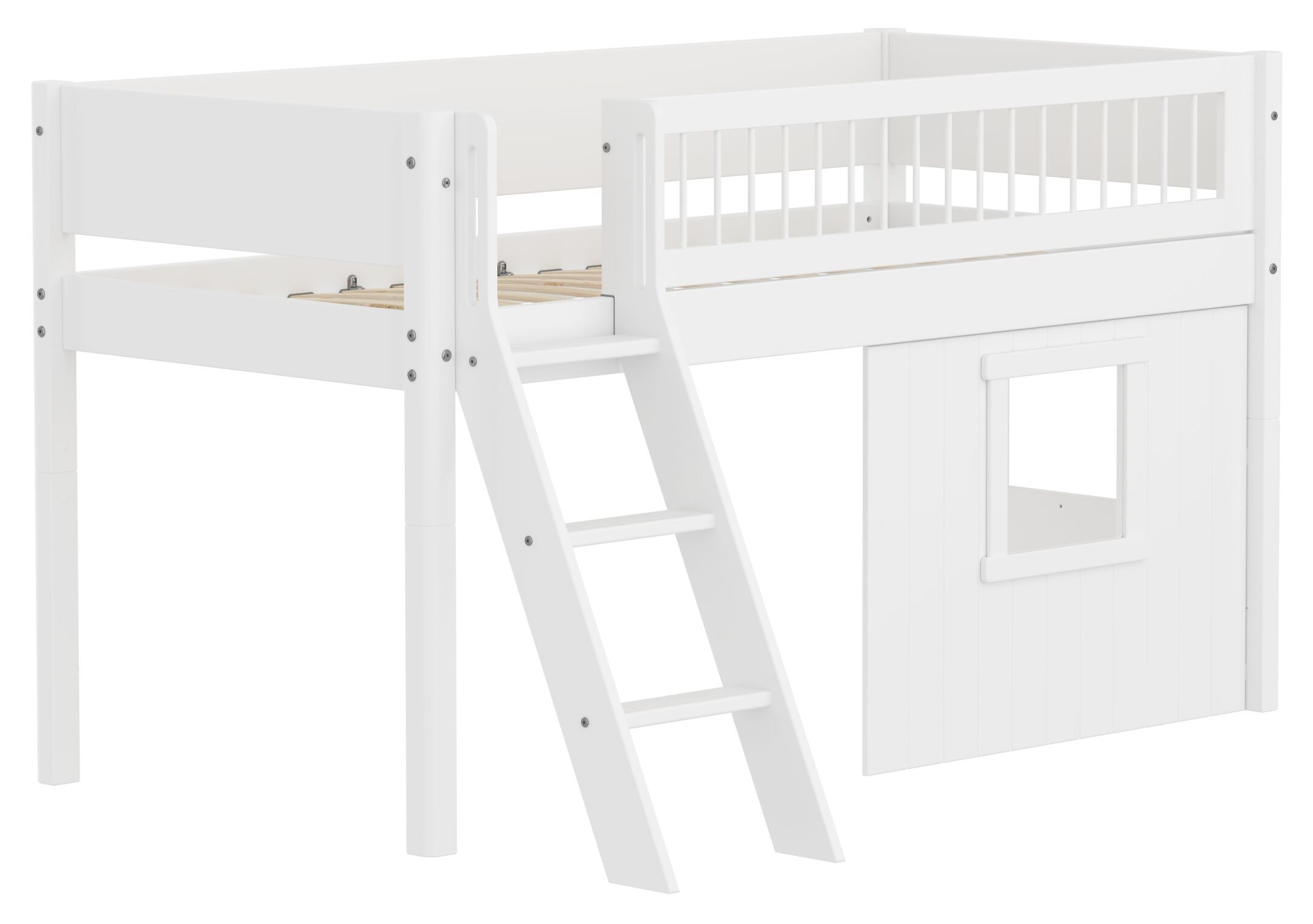 Flexa WHITE Halbhochbett mit Baumhaus - Weiss / B: 151.0 cm x T: 210.0 cm x H: 120.0 cm