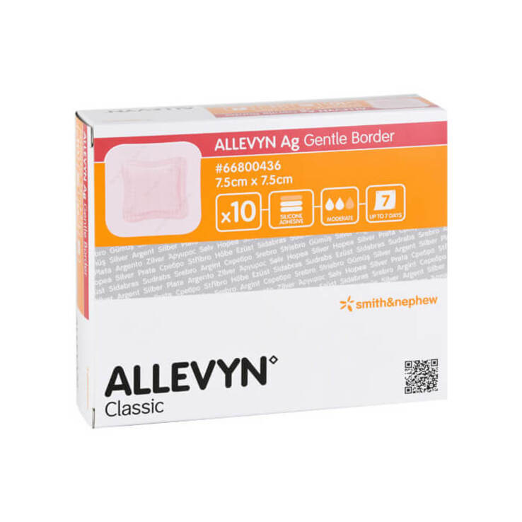 Allevyn Ag Gentle Border 7,5x7,5 cm Wundverband, 10 St