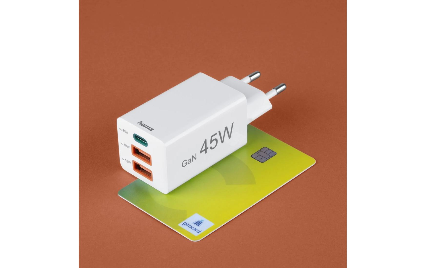 USB-Wandladegerät Gan charger 2x USB-A USB-C 45 W WeissSchnellladegerät mit 1x USB-C und 2x USB-A