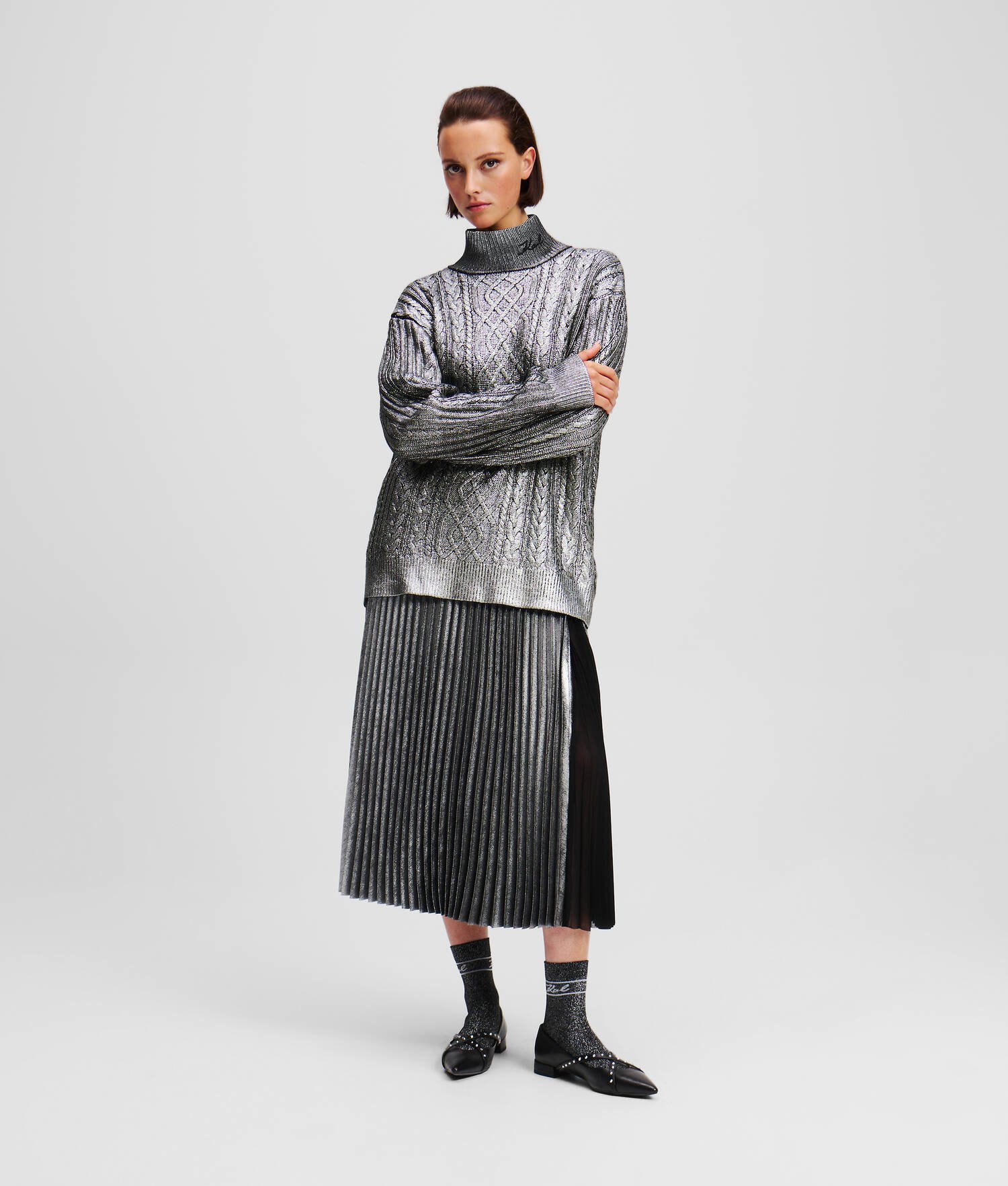 PULL EN TRICOT TORSADÉ EFFET MÉTALLISÉ - Bronze