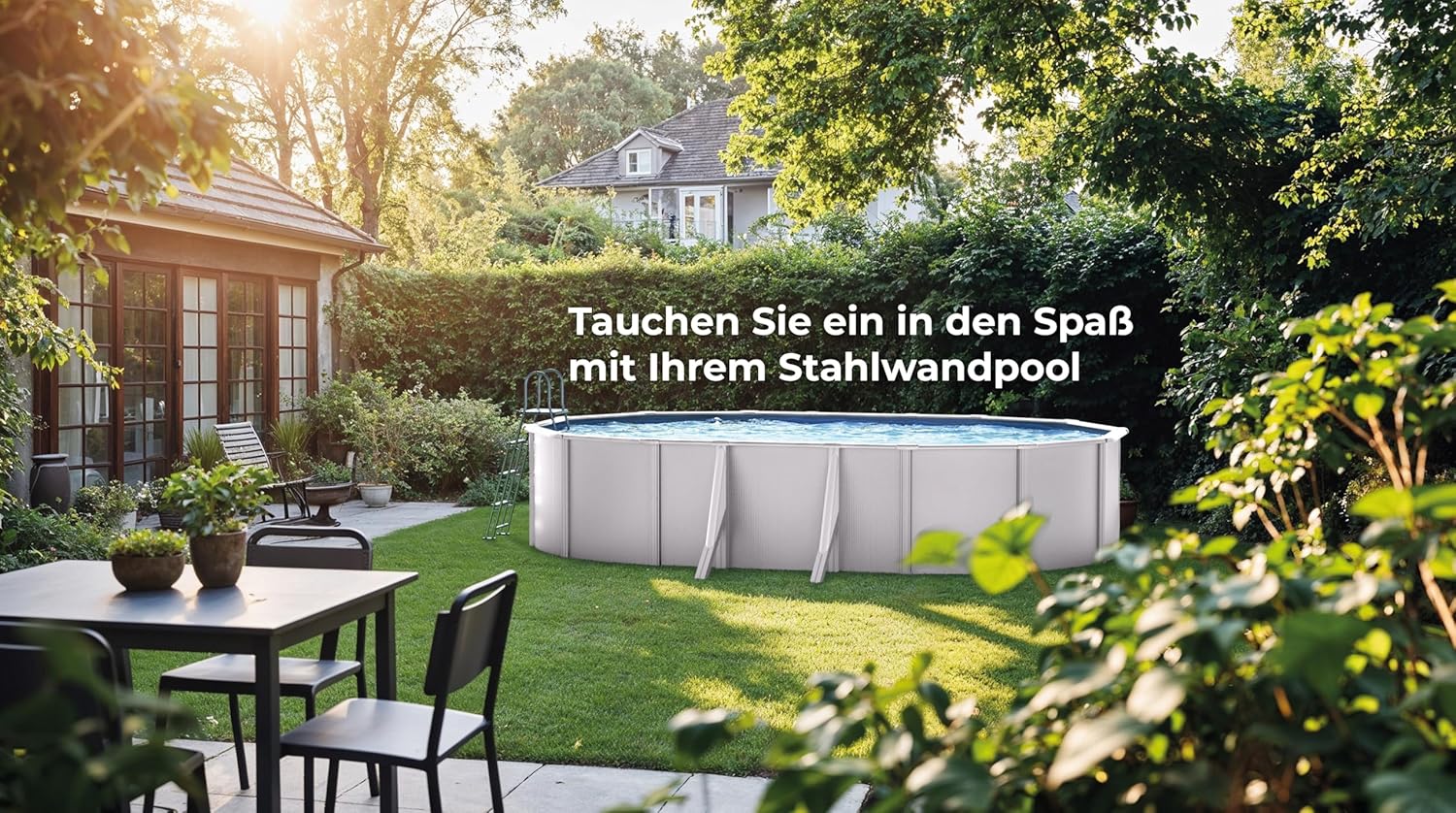 Gre Pool KIT610ECO Fidji - Aufstellpool aus Stahl, oval, mit weißes Aussehen. Abnehmbare Gartenpool. 610 x 375 x 120 cm