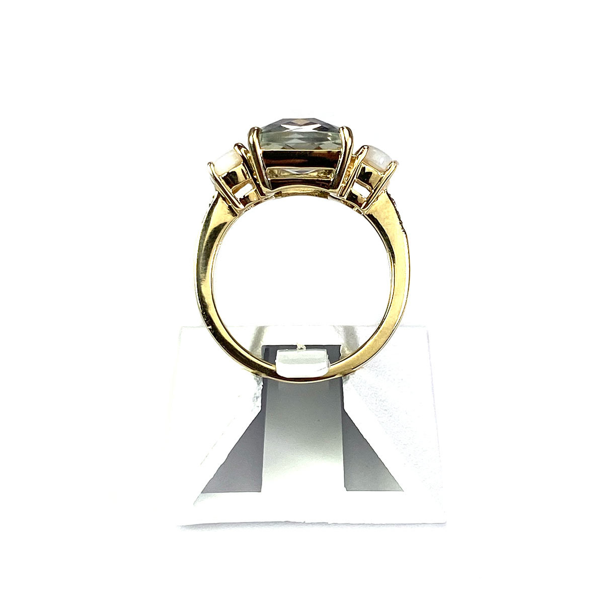 Bague d'occasion or 375 jaune quartz vert et opale et diamant