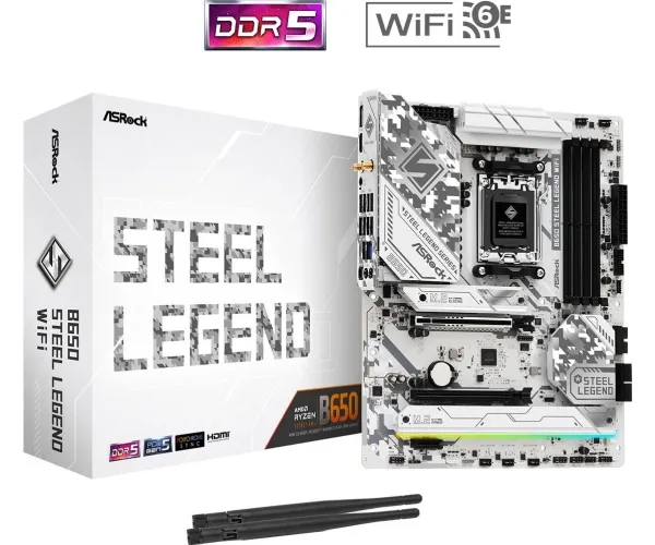 ASRock B650 Steel Legend WiFi - Bundkort - ATX - Socket AM5 - AMD B650 Chipset - USB-C 3.2 Gen 2x2, USB 3.2 Gen 2, USB-C 3.2 Gen 1, USB 3.2 Gen 1 - 2.5 Gigabit LAN, Wi-Fi 6E, Bluetooth - onboard grafik (CPU påkrævet) - HD Audio (8-kanaler)