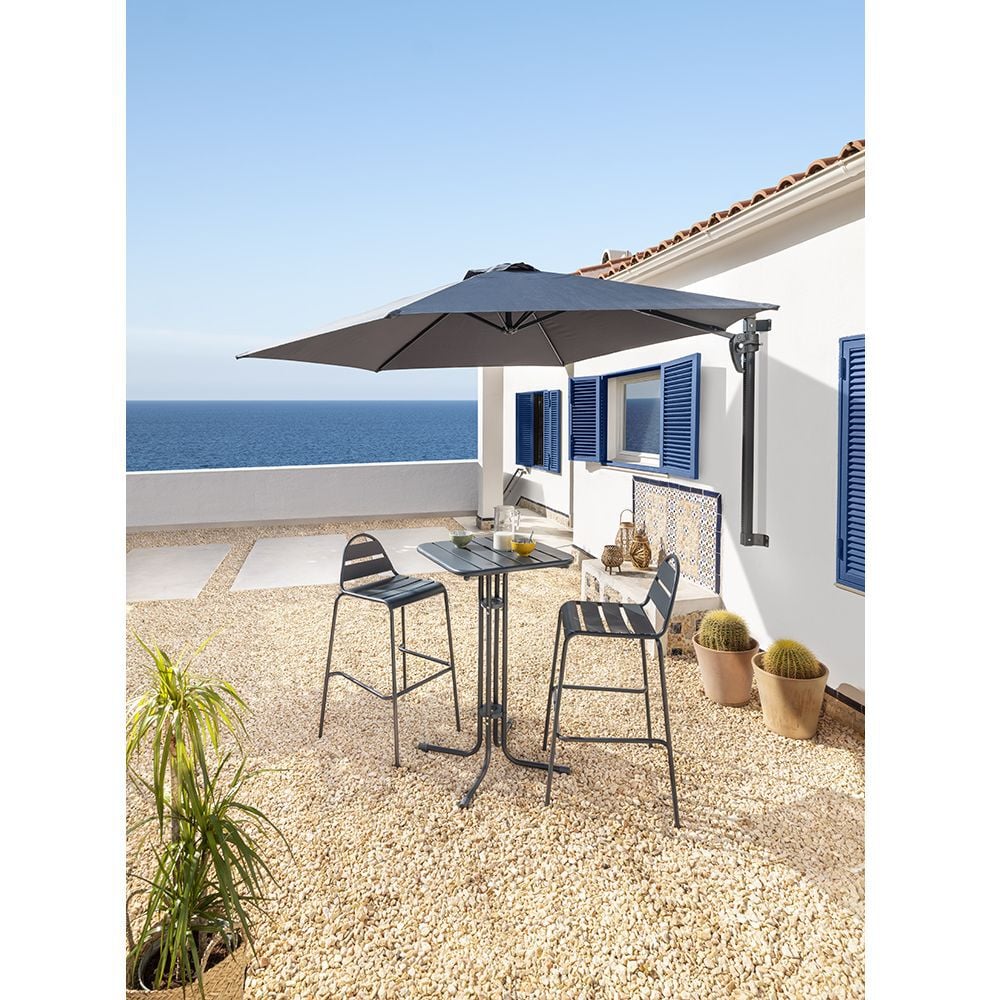 Parasol déporté mural Wallstreet rond gris avec housse Ø250xH140cm