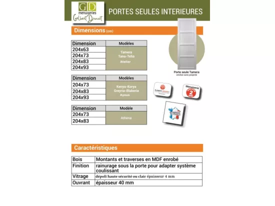Porte Coulissante Atelier Blanc H204 X L73 Sans Meneau + Rail Alu Gd Menuiseries