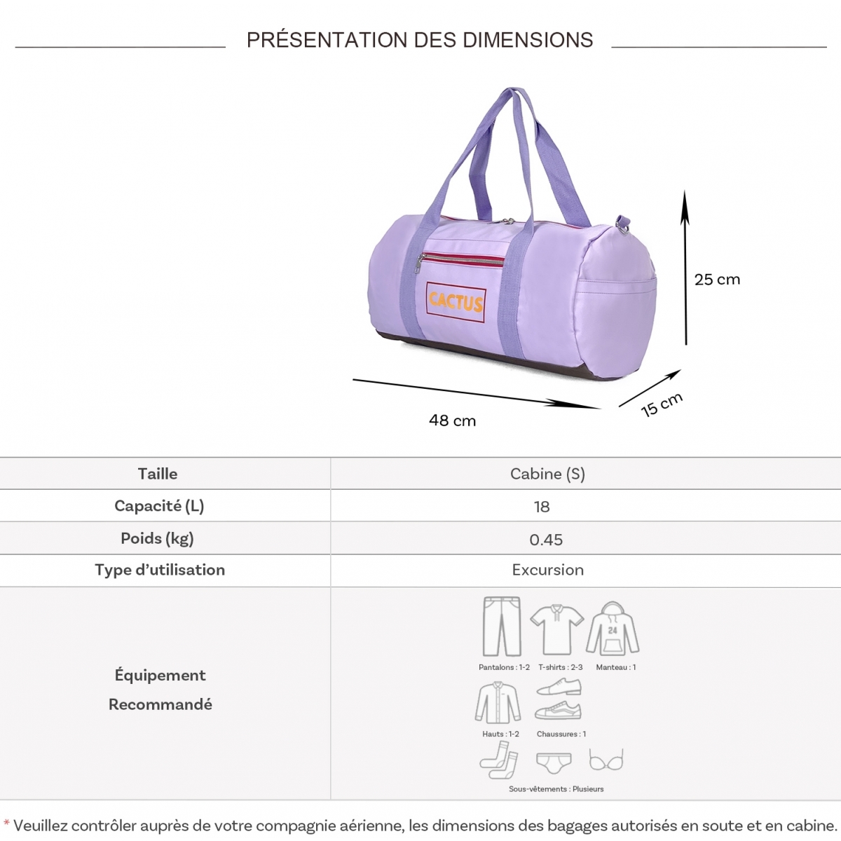 Cactus Sac de voyage week-end 18L et sport Cactus sans roulettes