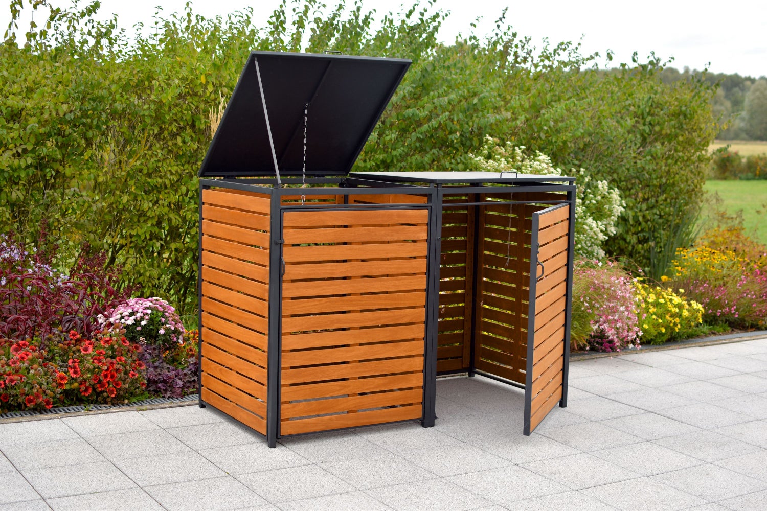 Afdekset voor twee bakken, 80-120 liter, aluminium/eucalyptus