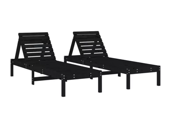 Chaises longues lot de 2 noir 199,5x60x74 cm bois massif de pin