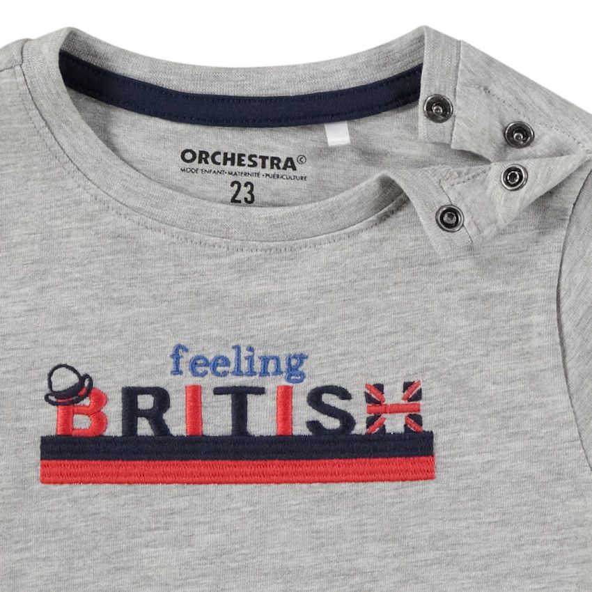 T-shirt manches longues en jersey avec broderie pour bébé garçon - Gris clair
