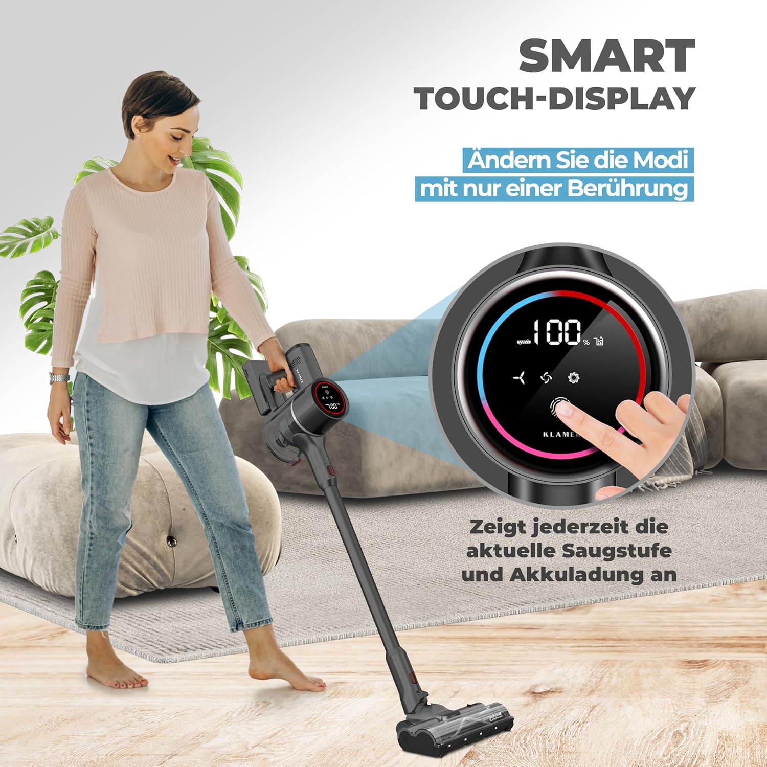 KLAMER Akku Staubsauger, 2-in-1 Staubsauger kabellos & Handstaubsauger, Akkulaufzeit bis 50 min, Akkustaubsauger mit HEPA Filter für Teppich, Auto & Hartböden