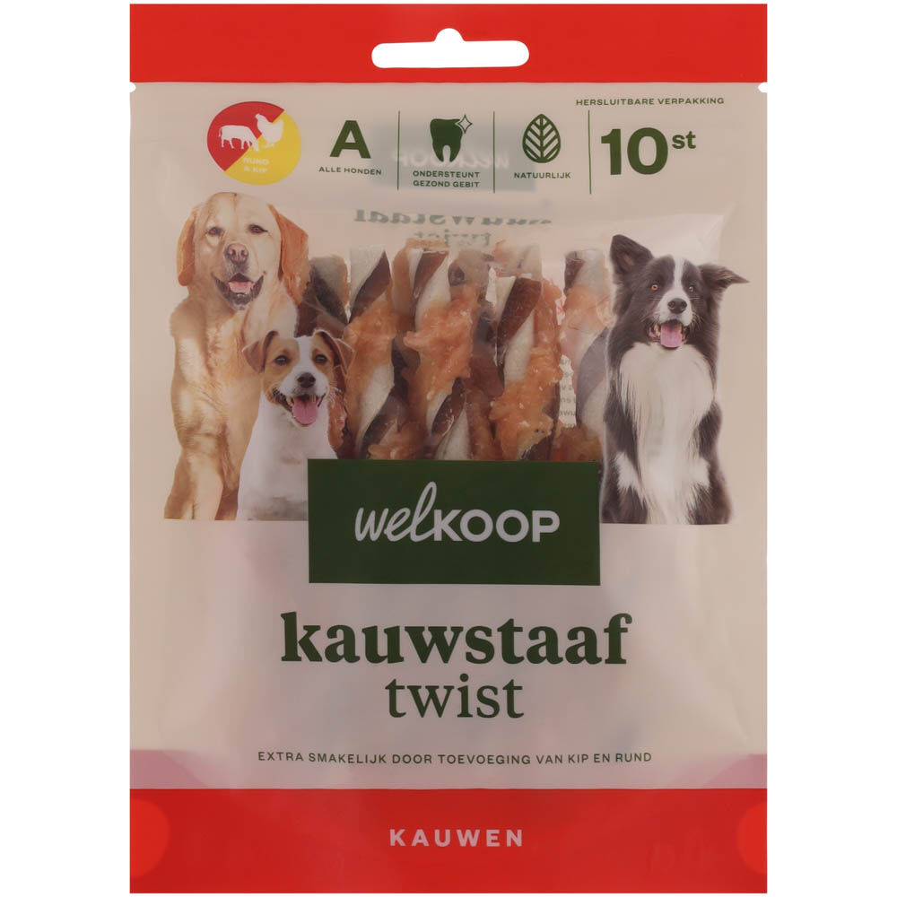 Welkoop - Kauwstaaf Twist - Extra Rund & Kipsmaak - 10 Stuks - kip rund