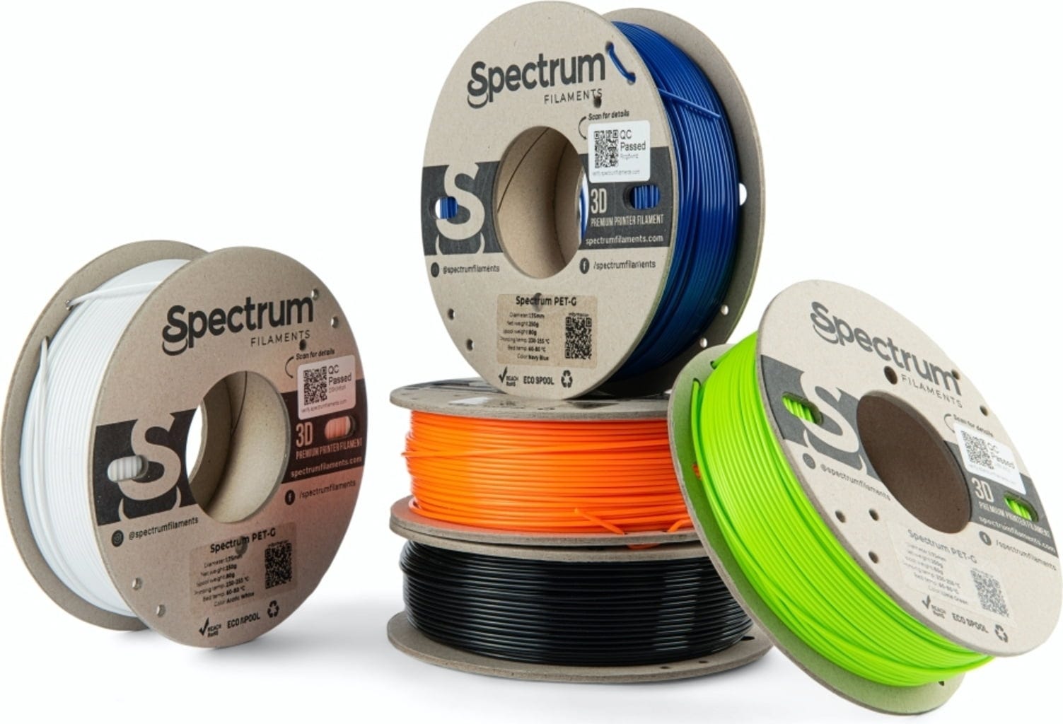 Spectrum  5er-Set PET-G Premium, 1,75 mm (1.250 g)    Filamente auf ökologischen Pappspulen