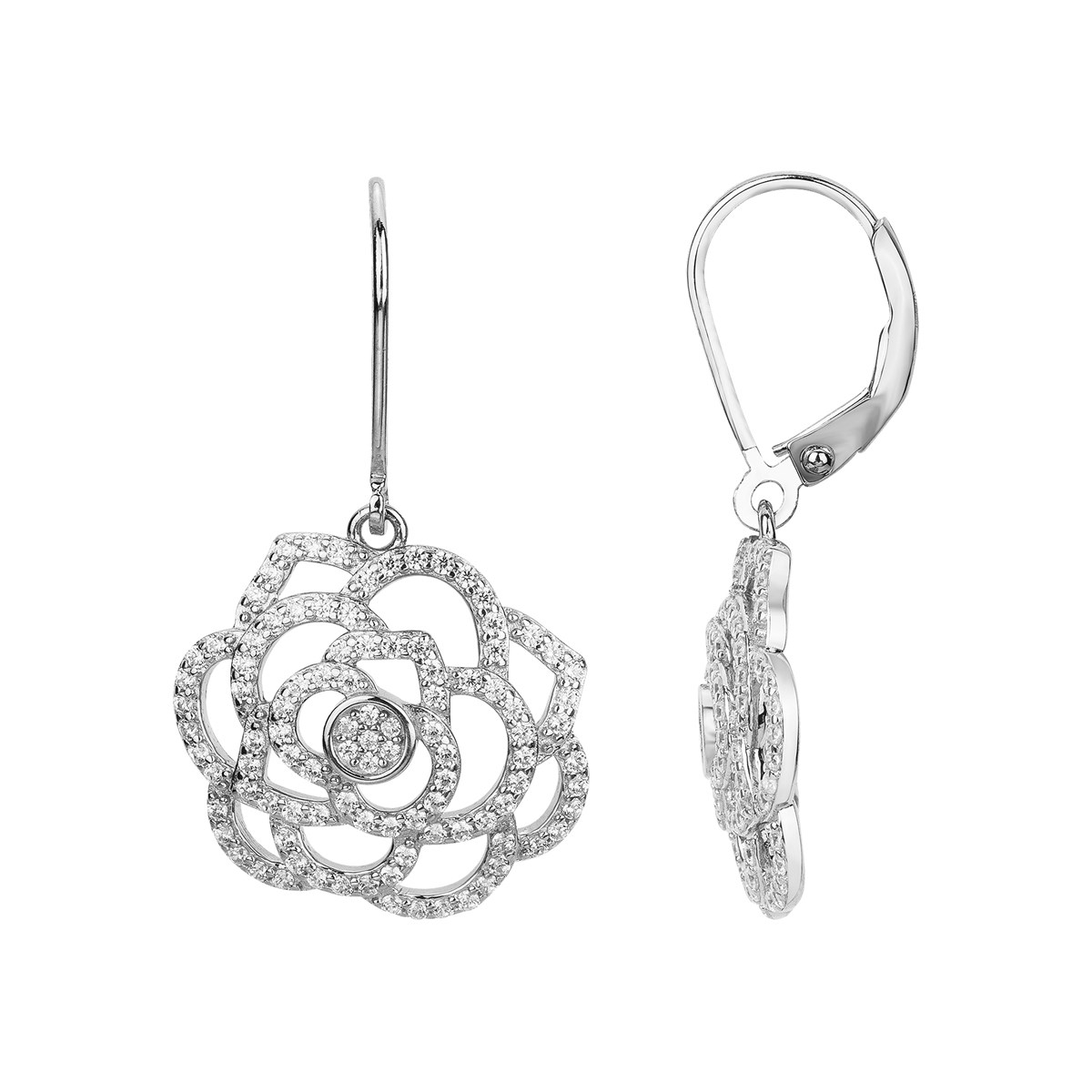 Boucles d'oreilles dormeuses en Argent avec oxyde de zirconium blanc