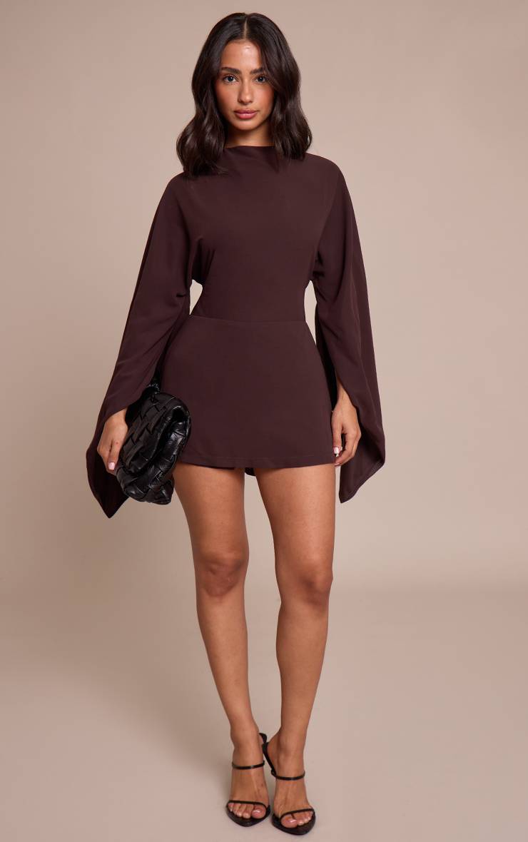 Marron Foncé Combi-short Petite Chocolat Dos Ouvert Fluide Avec Liens À Nouer
