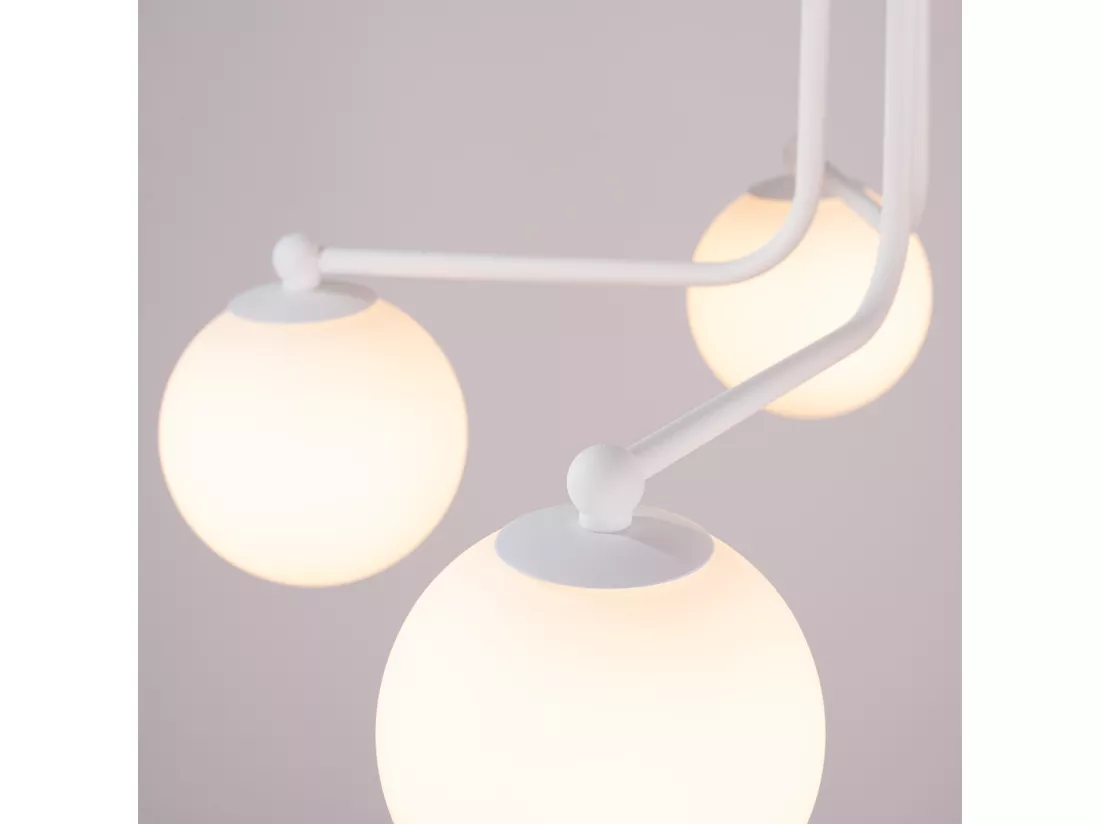 Lustre Astral minimaliste en acier/verre - 5 sources lumineuses - L.58 x H.29 cm - blanc