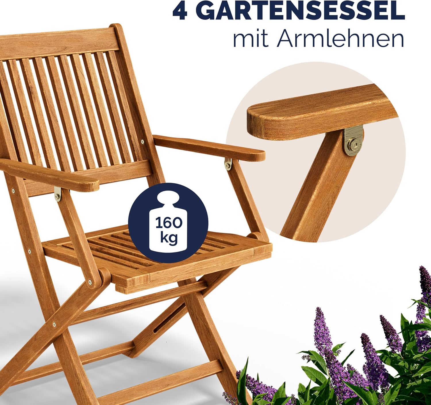 Casaria 4er Set Gartenstuhl Sydney FSC®-zertifiziertes Akazienholz klappbar Klappstuhl Hochlehner Garten Klappsessel