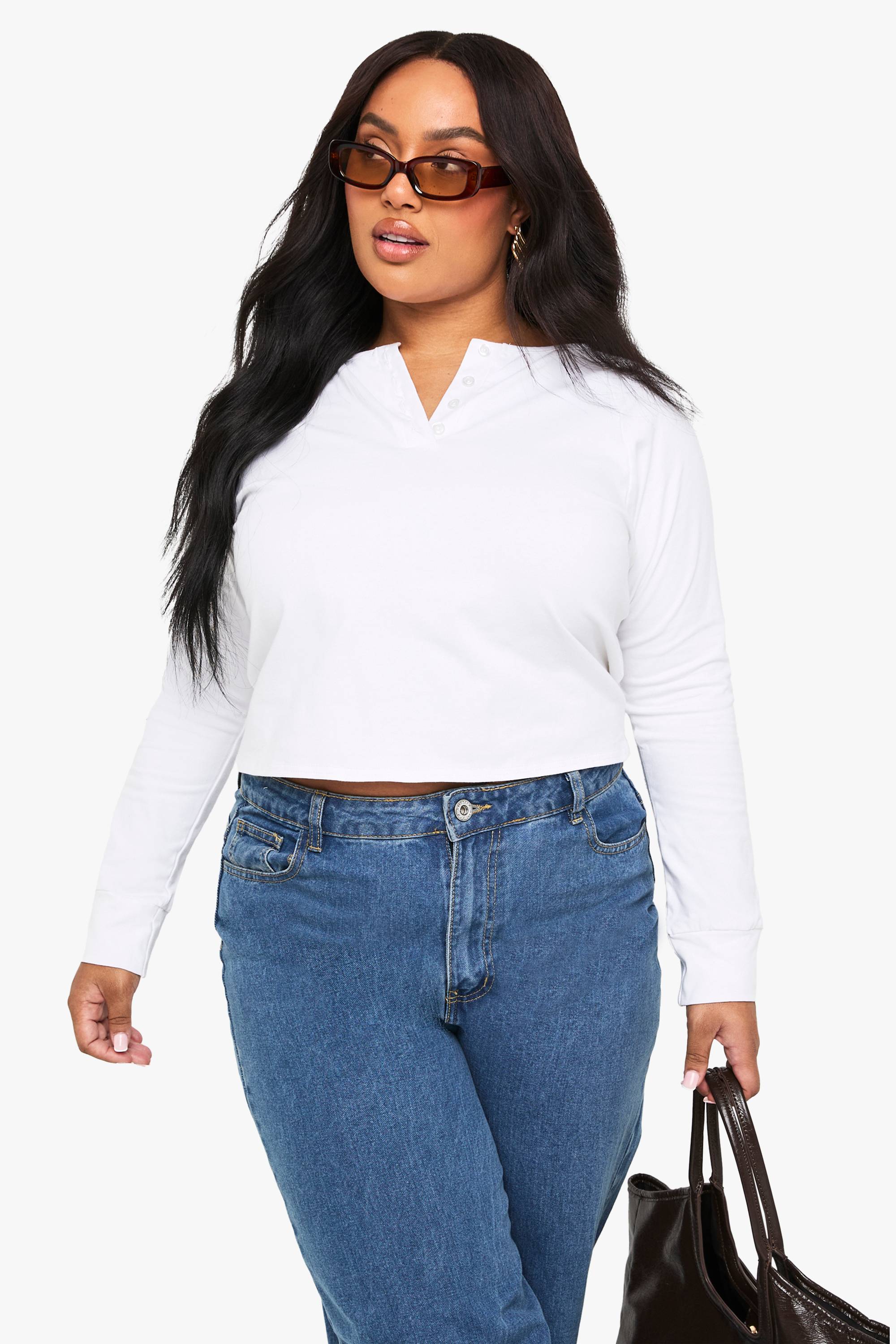 boohoo Haut boxy en coton Henley boutonné