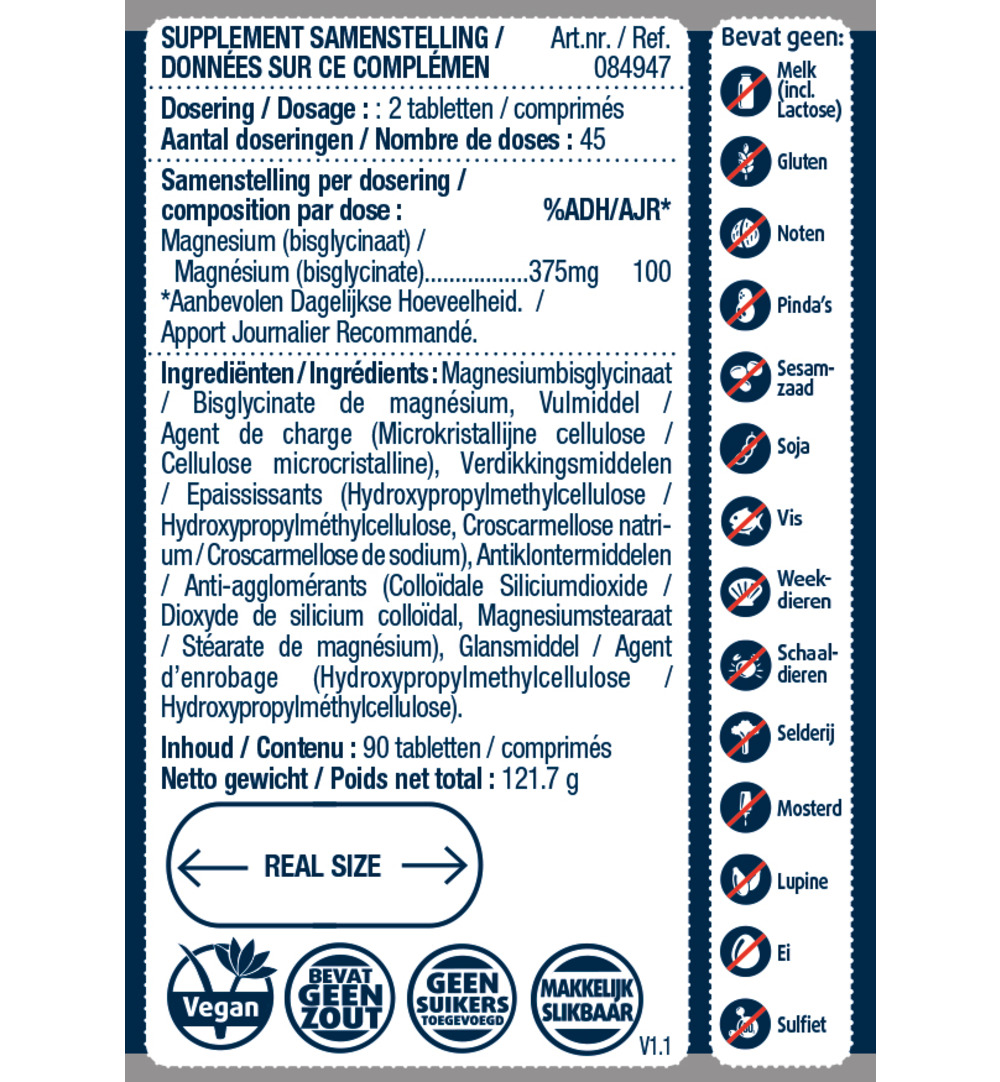 Lucovitaal Magnesium 375mg Bisglycinaat (90 tabletten)