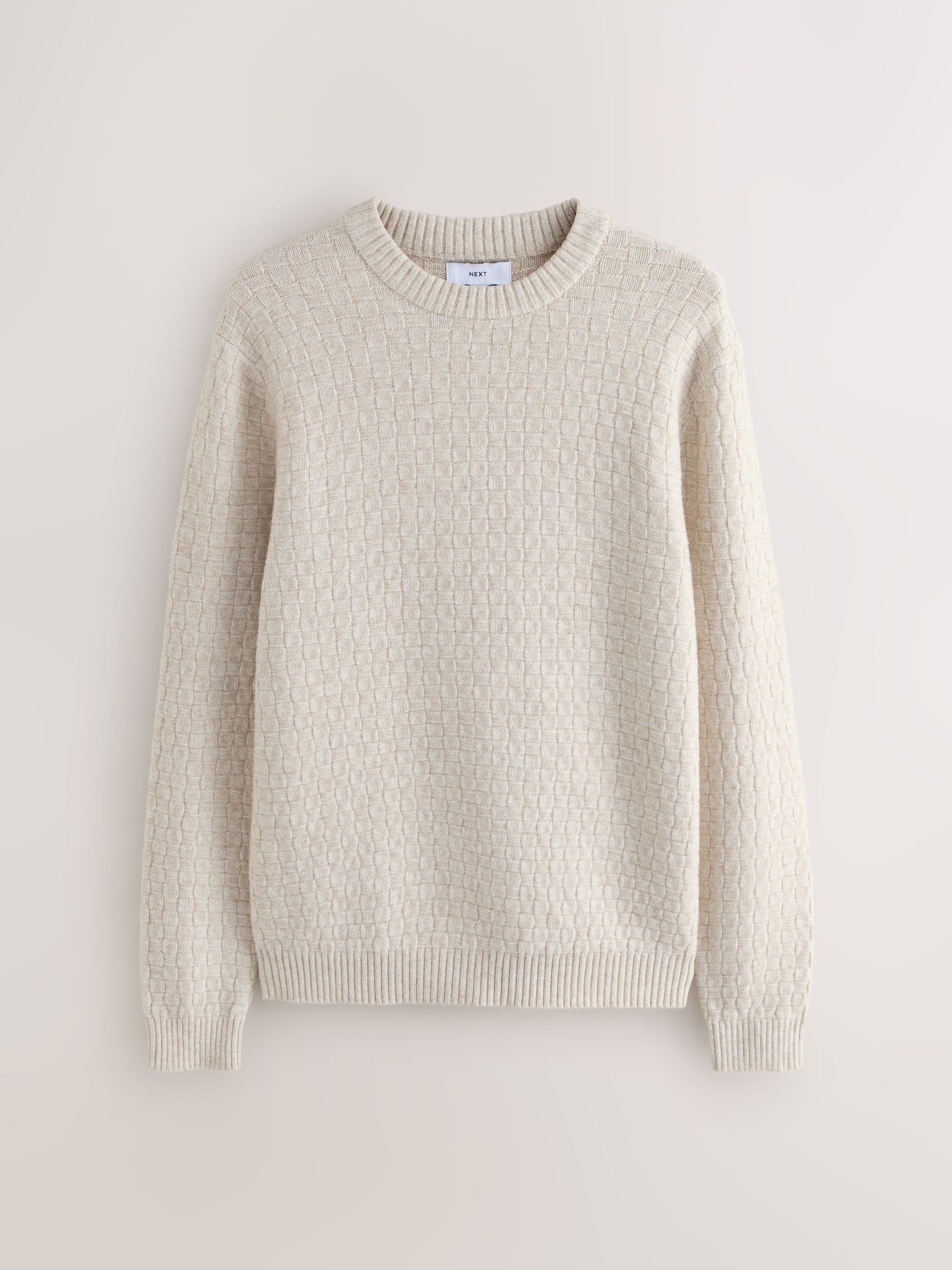 Neutraal - Regular Fit Textured Crew Neck Knitted Jumper