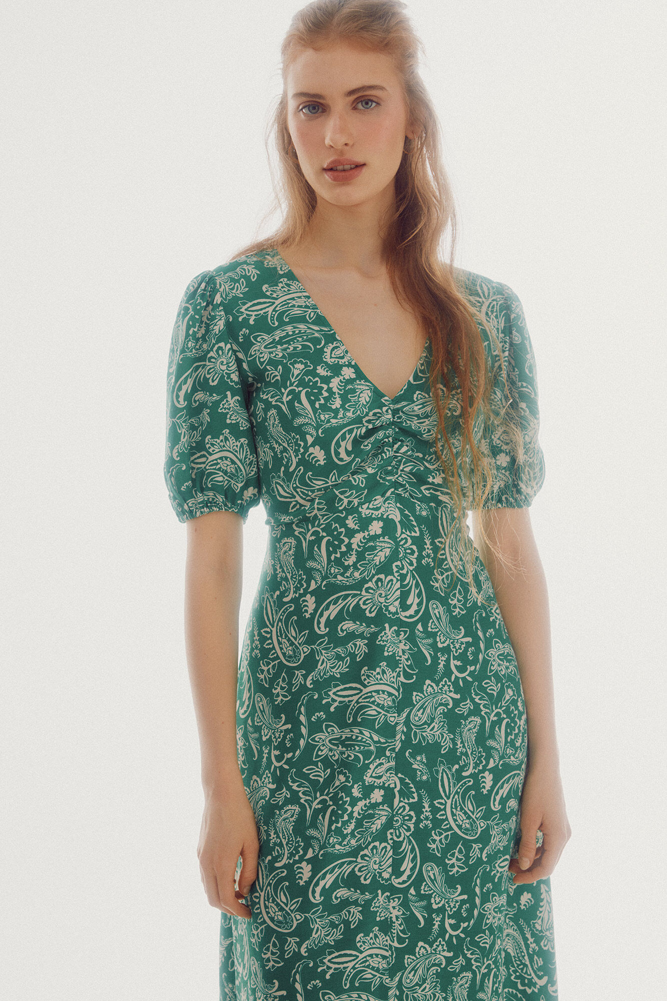 Vestido midi estampado - Multicolorido