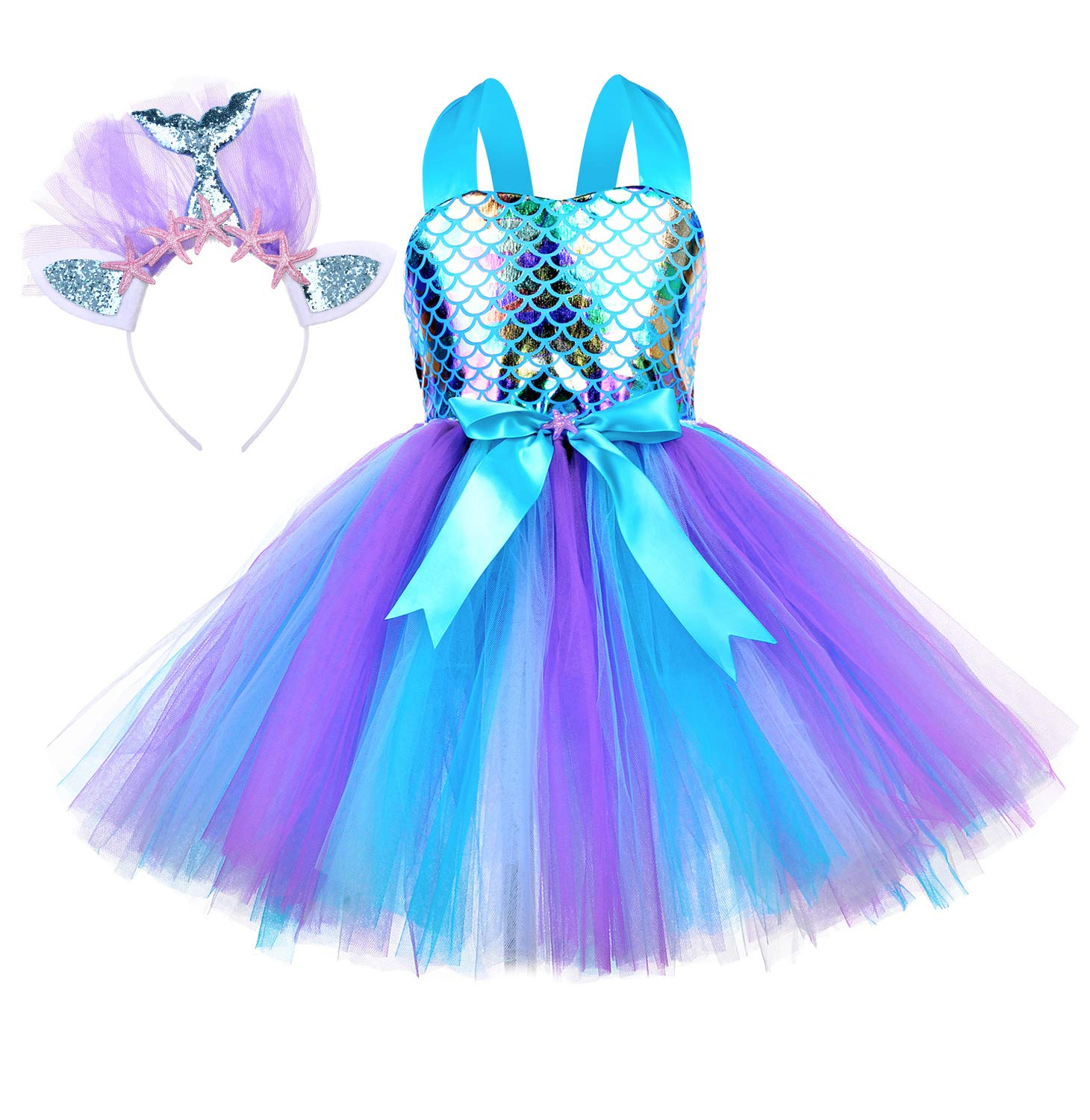 (70-80cm) Fasnachts Kinder Kostüm Meerjungfrau Verkleidung für Motto Partys / Halloween inkl. Haarreif - Blau / Lila