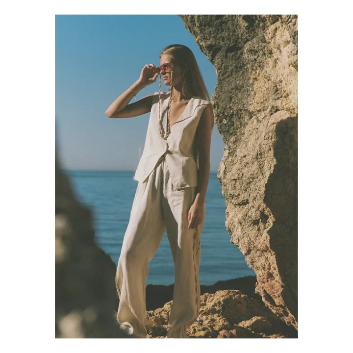 Soleil Soleil Pantalon Celine Broderies Lin | Ecru