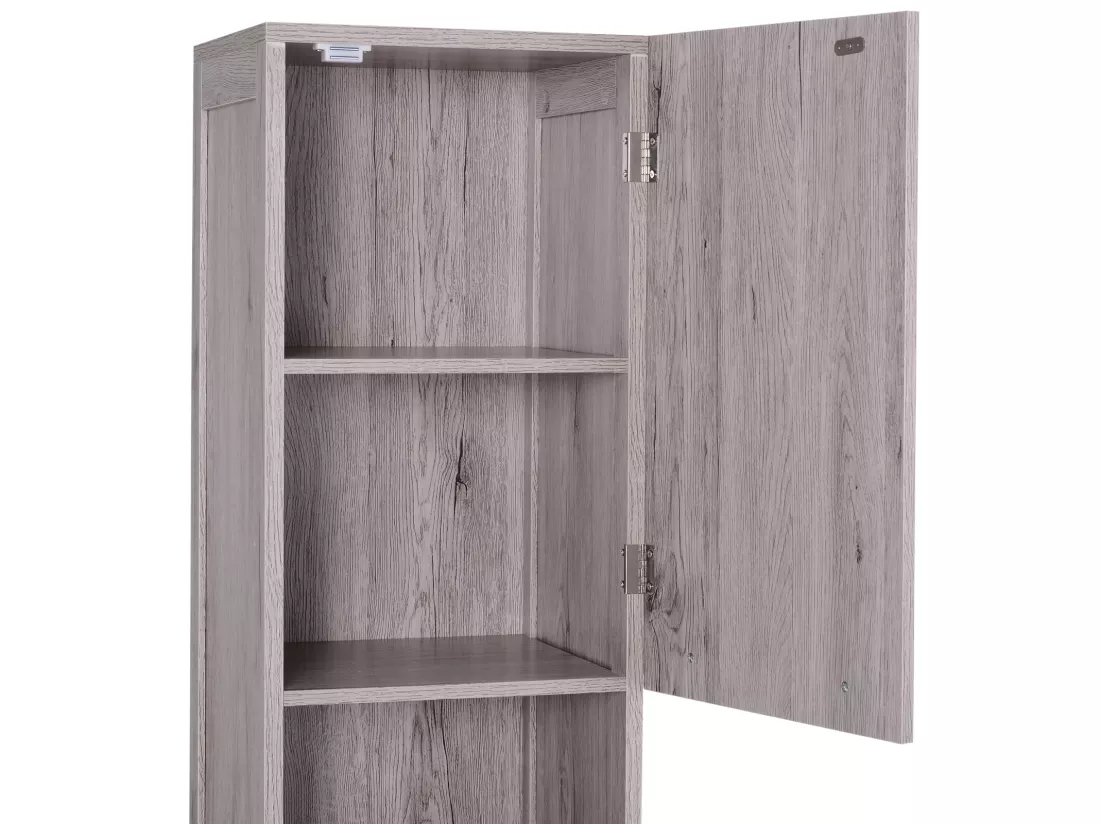 Meuble colonne rangement salle de bain dim. 30L x 32l x 172H cm 2 placards avec étagère + 2 niches MDF imitation bois gris