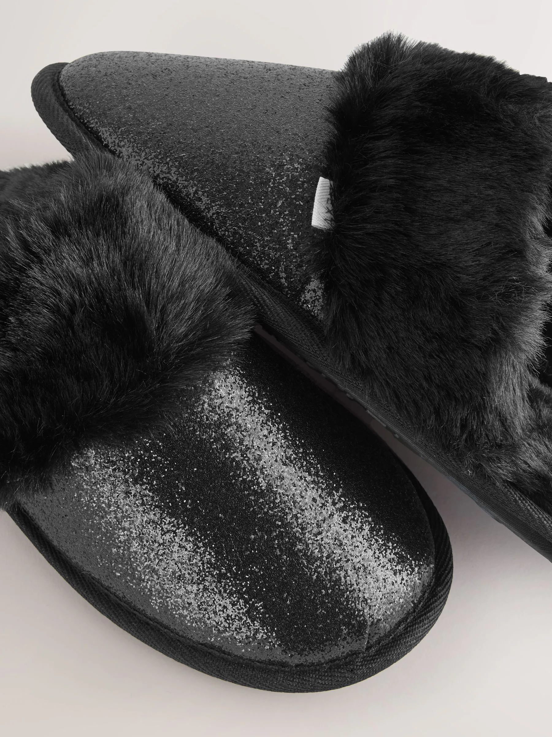 Zwart - Faux Fur Glitter Mule Slippers