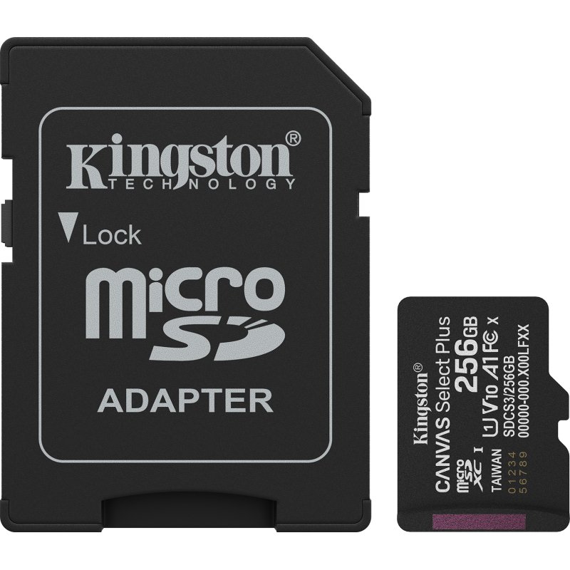 Kingston Technology 256GB microSDXC Canvas Select Plus Gen3 150MB/s A1 (Adaptateur SD inclus)
