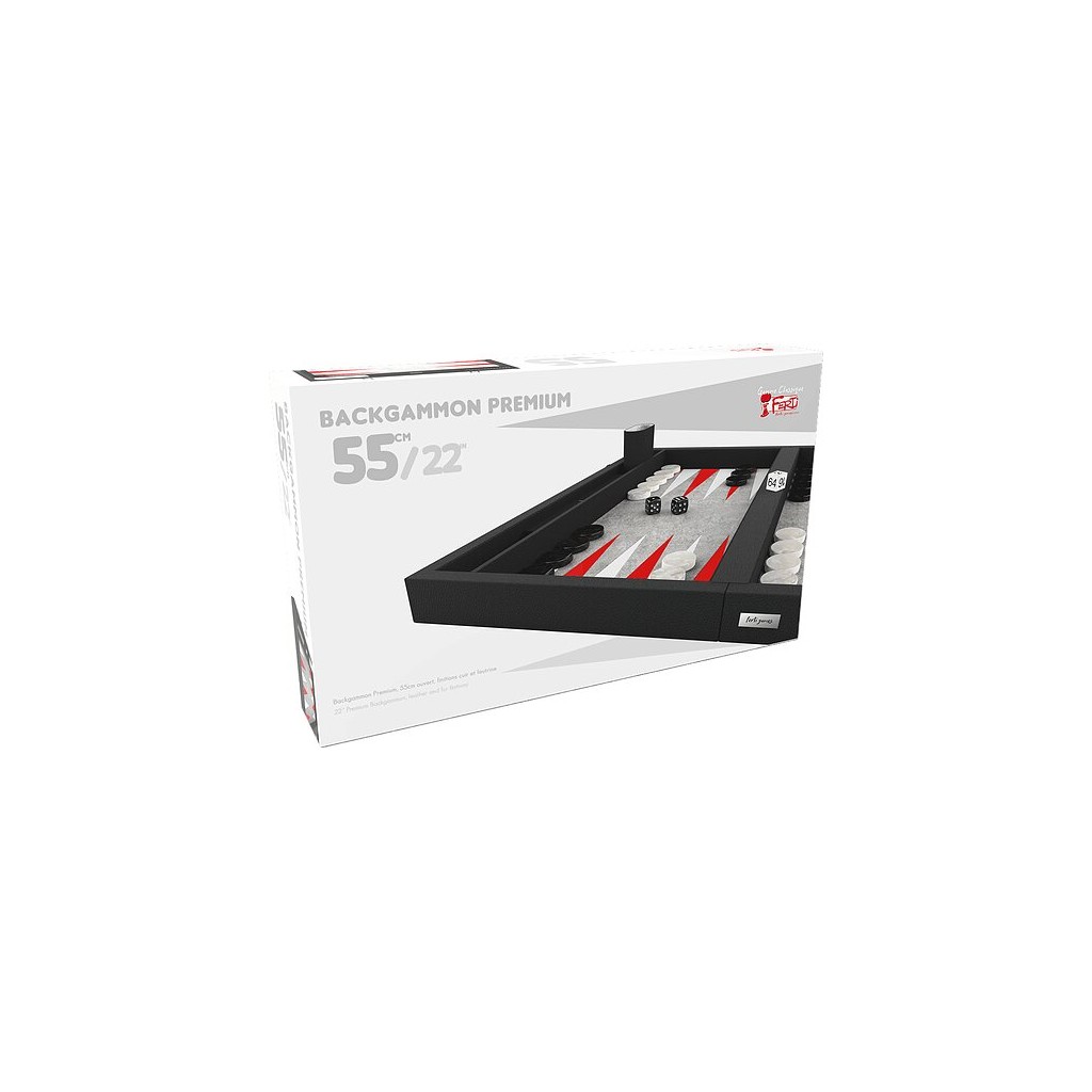 Backgammon Premium 55 cm - Extérieur Noir Et Intérieur Rouge/Blanc