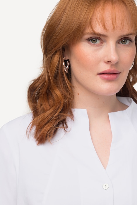 Bluse, Kelchkragen, A-Linie, 3/4-Arm, Perlmuttknöpfe
