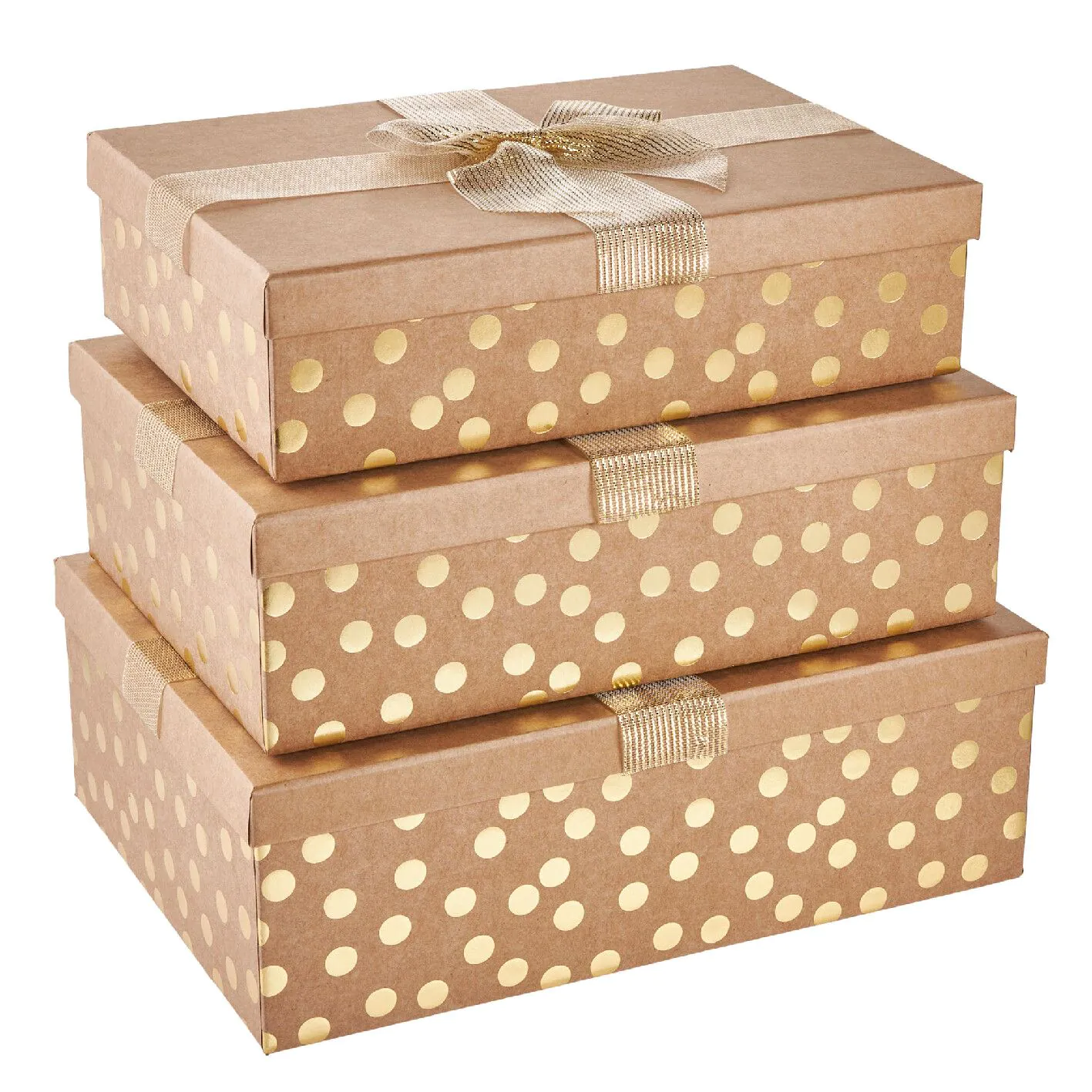 3er Set Geschenkkarton Dots/Schleife, gold/lurex