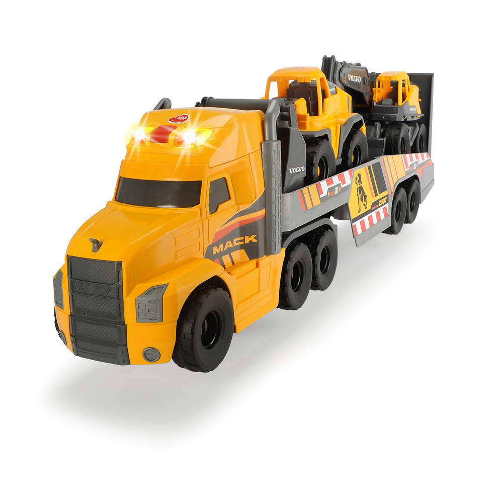Dickie zware vrachtwagen met aanhanger en bouwmachines