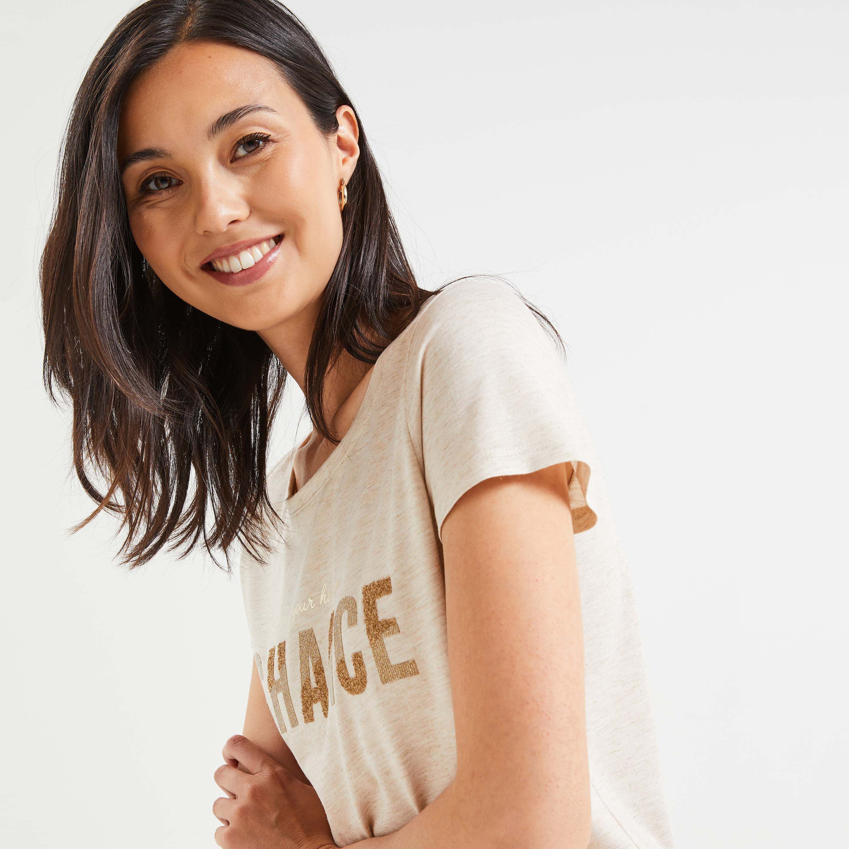 Tshirt à message femme - BEIGE