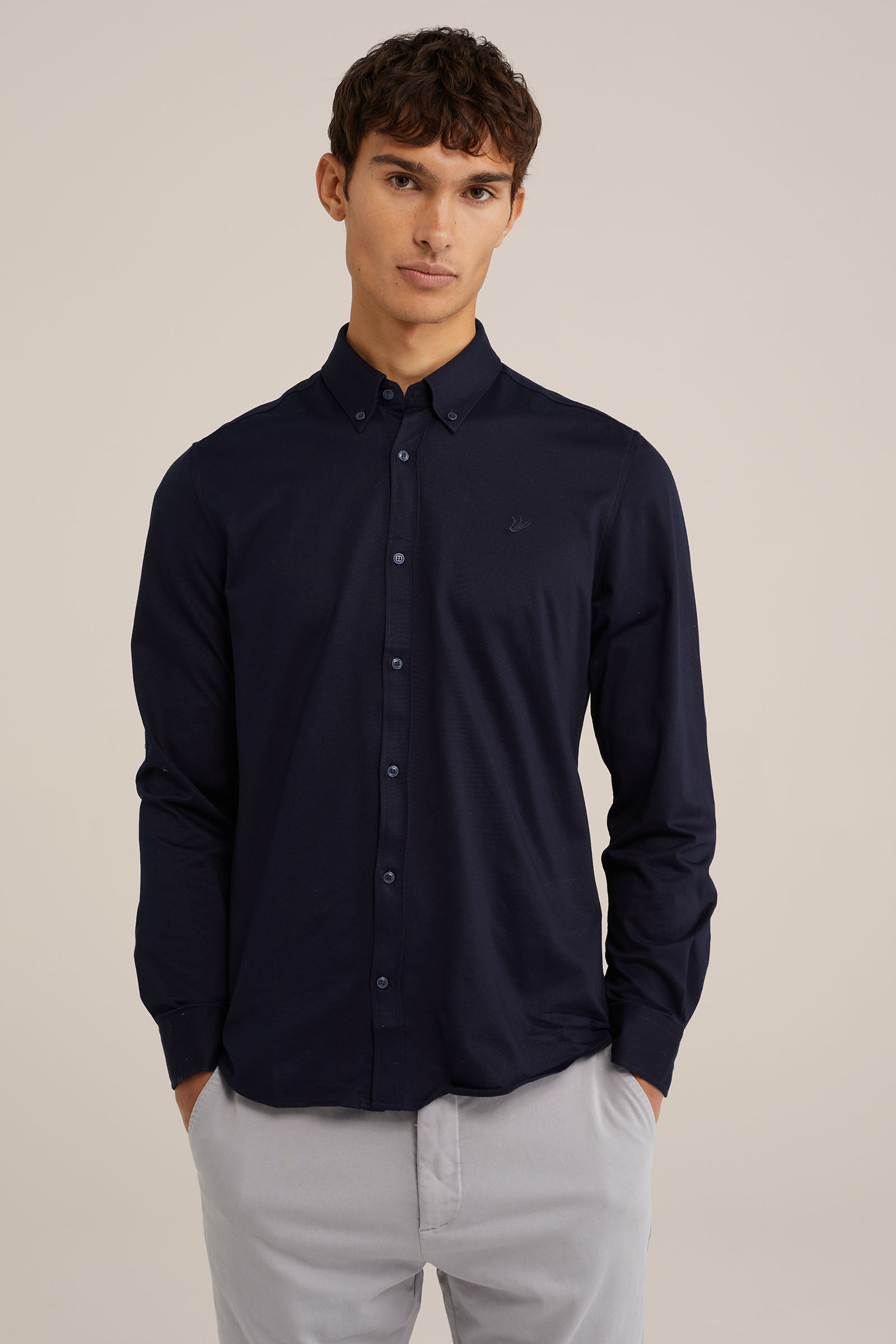 jersey overhemd met stretch WE Fashion Donkerblauw