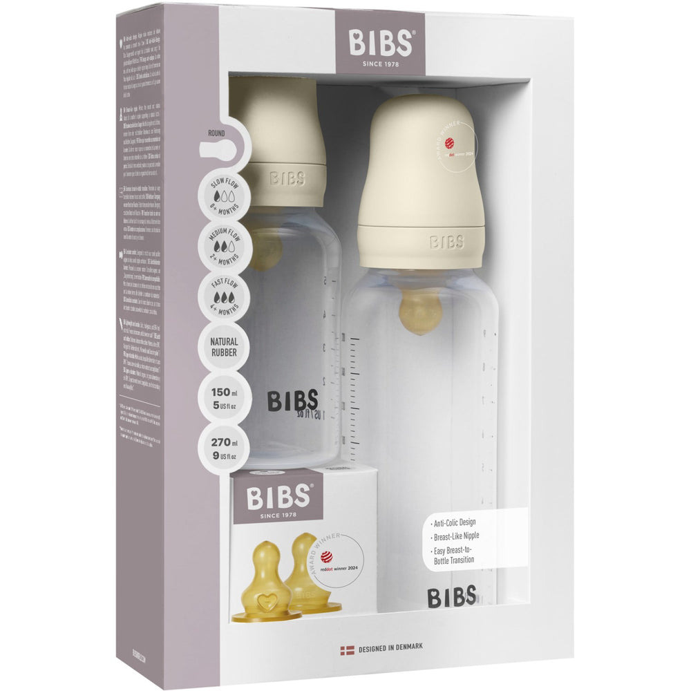 Køb Bibs Ivory Grow og Flow Baby Flaske Round Latex Sæt 150 ml / 270 ml
