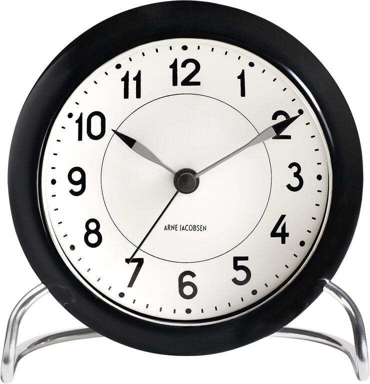Arne Jacobsen Clocks AJ Station bordur, sort/hvid, Ø 11 cm, alarm Sort
